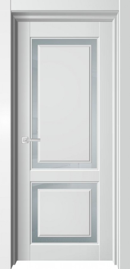 Дверь Белый бархат стекло сатинат с рисунком парящая филенка.